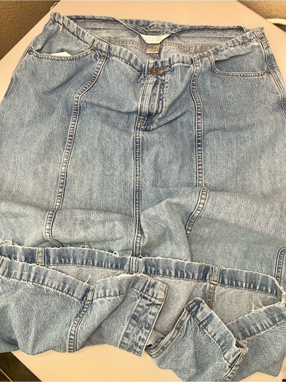 Vintage Denim Distressed Skirt CJ Banks Casual Light Wash with patch Sz 12W